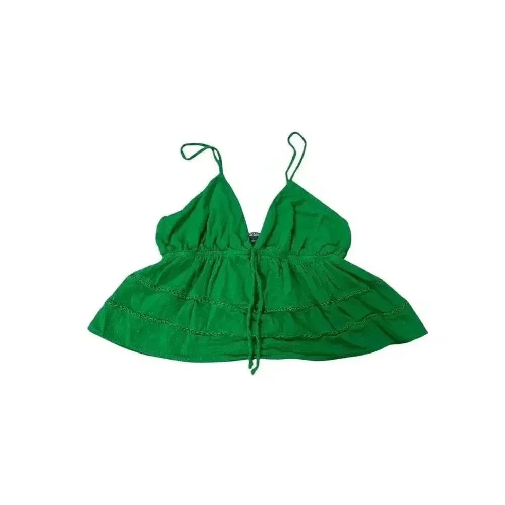 Wild Fable Women's Green Tie-Front Peplum Cami Top Size L